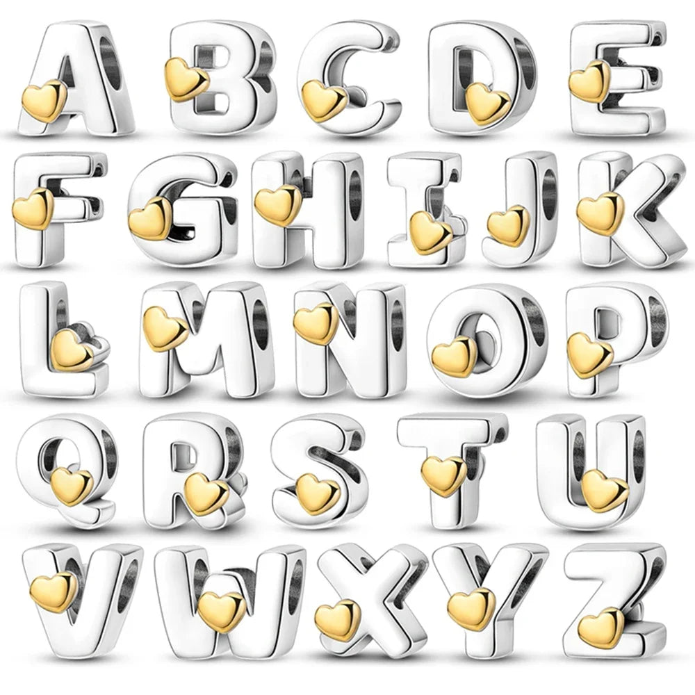 New Silver Plated Heart Shape A-Z Letter Charms